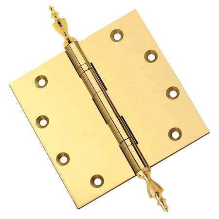 Embassy 5 x 5 Solid Brass Ball Bearing Hinge, Polished Brass Finish Urn Tips 5050BBUS3U-1